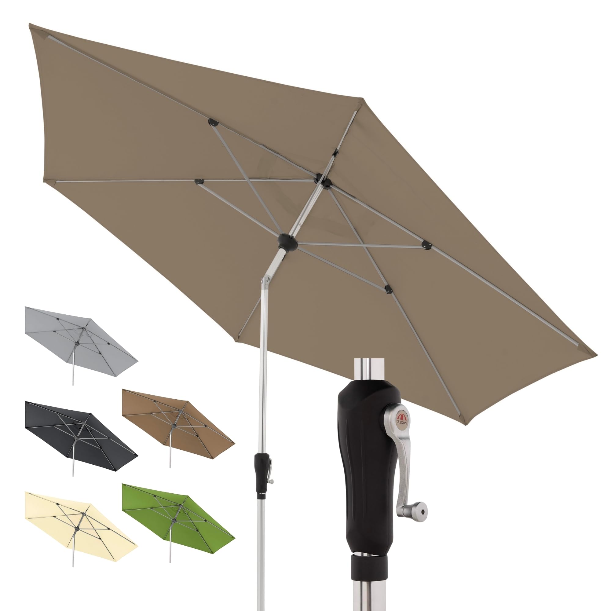 Doppler Parasol hexagonal en aluminium - de jardin pliable pour balcon ou terrasse - à mât central avec manivelle - 330 cm de diamètre
