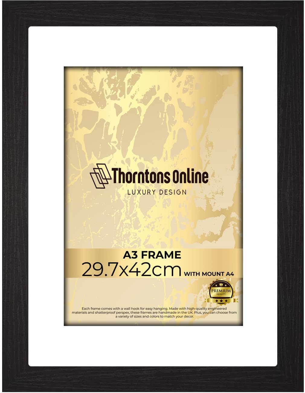 Thorntons Poster Frame A3(29.7x42cm) -Fit white Mount A4(21x29.7cm) -Clear HD Perspex & MDF Wood-Portrait & Landscape Display-artwork/Gift/Prints/Certificates -[Black Frame] — image 1