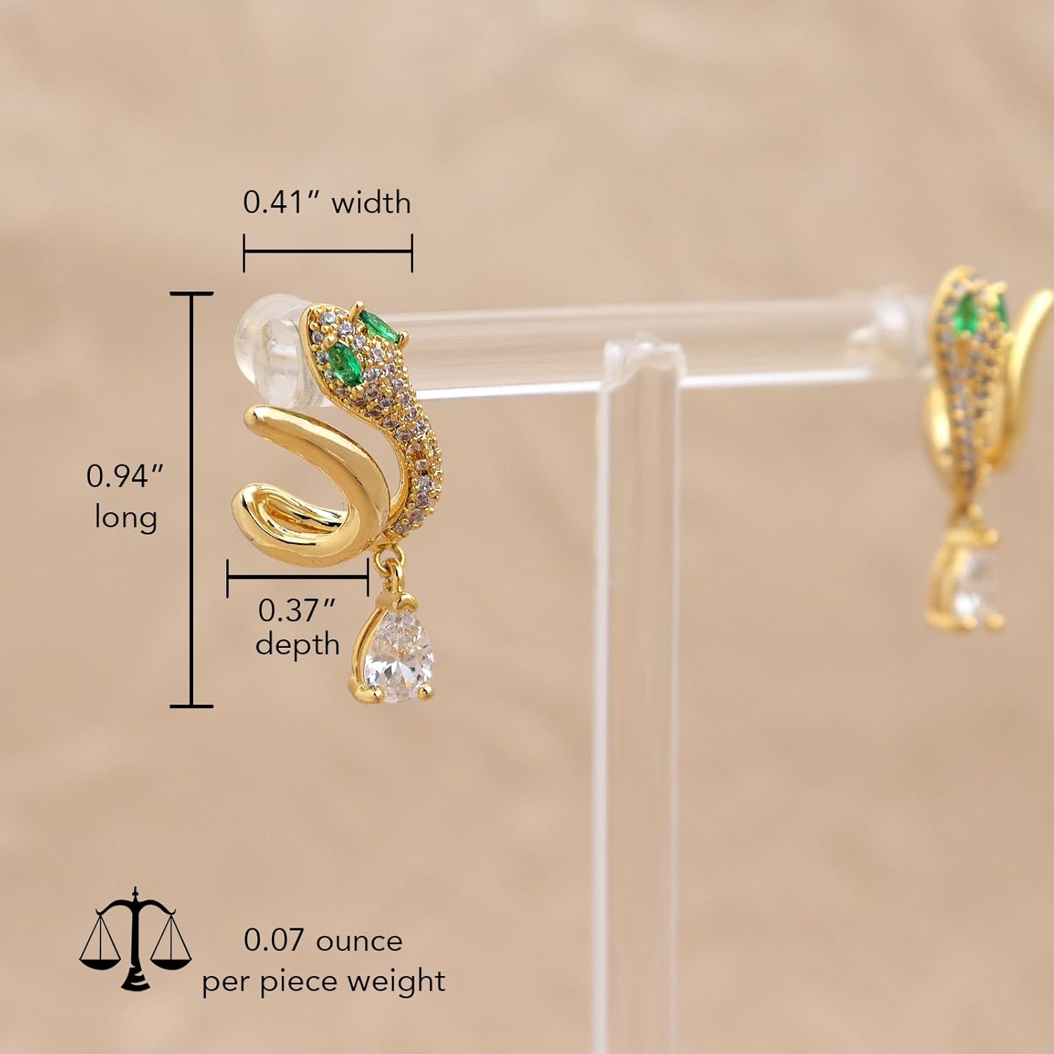 Jean Beau Gold Snake Drop Earrings for Women, Trendy Sparkly Cubic Zirconia Hypoallergenic Serpent Dangle Earrings Fashion Outfit Accessories Jewelry Gift - Image 3