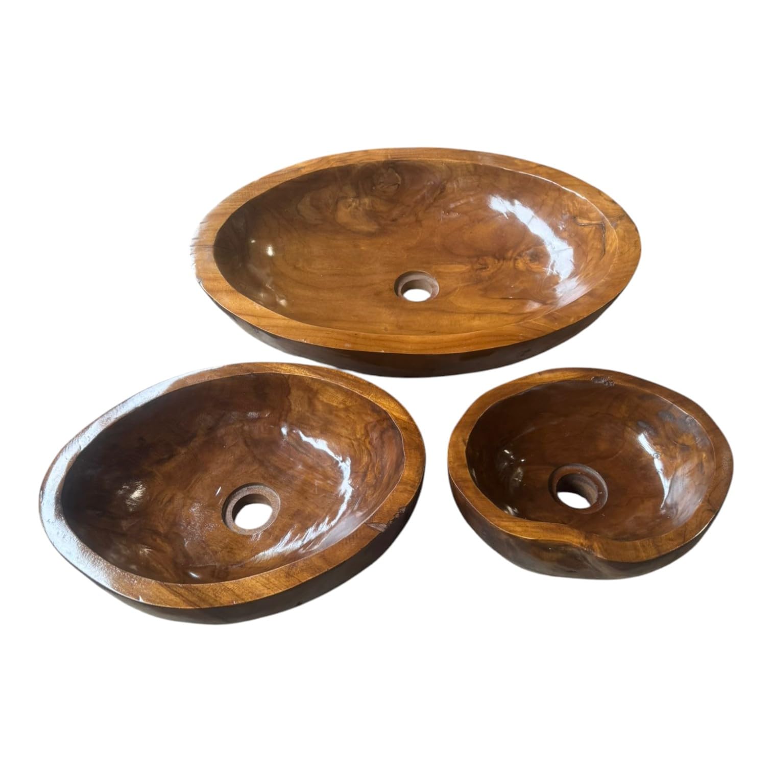 Lavabo en teck ovale 30x25 / 40x30 / 60x40 cm – Vasque à poser en bois pour salle de bain ou WC – Surface lisse – Produit naturel – Vasque décorative en bois massif (60x40cm)