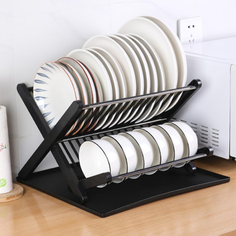 Escurreplatos Plegable de Cocina 1 Juego Negro Pp y Acero Inoxidable