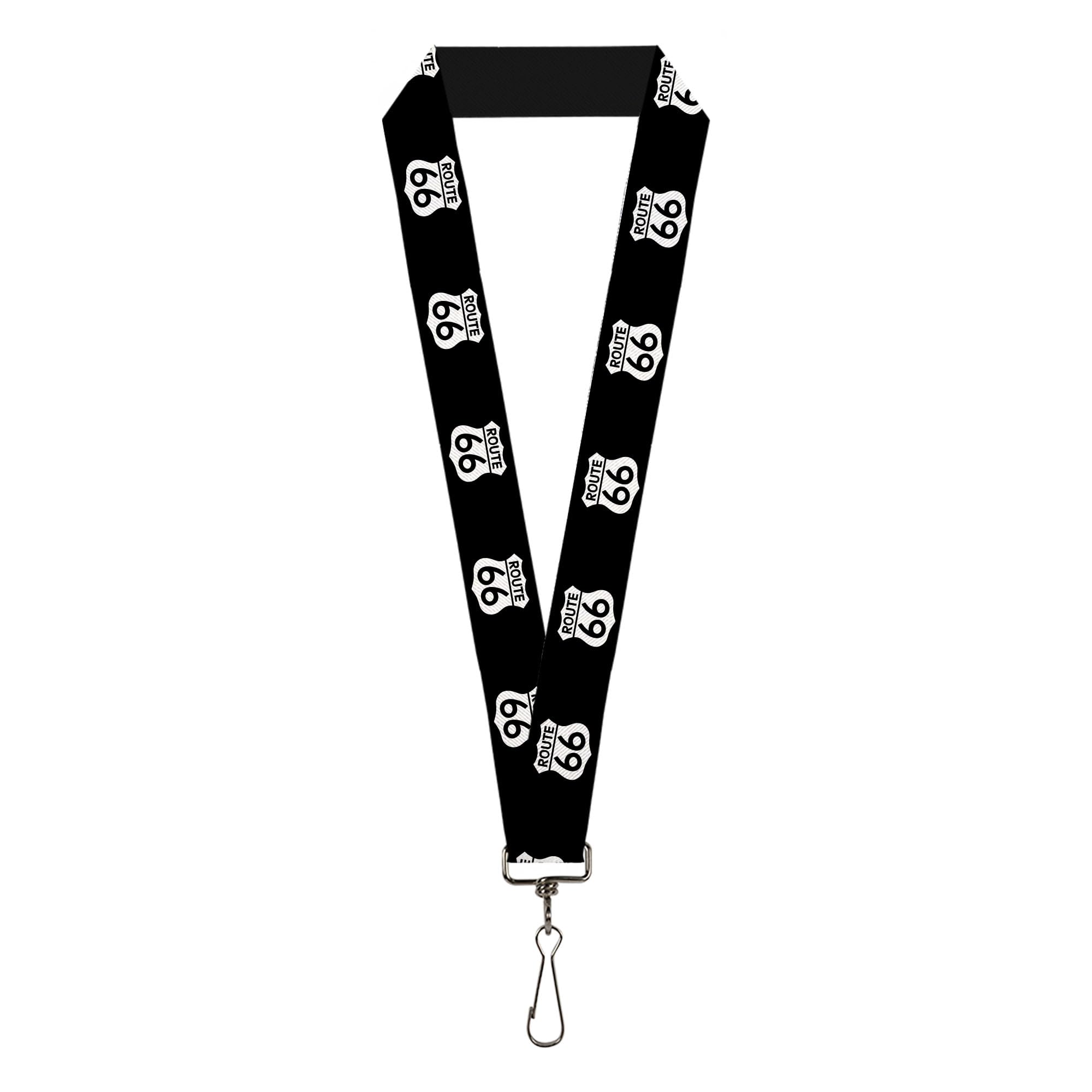 Buckle Down Women's Lanyard-1.0"-Route 66 Highway Sign Repeat Black/White Key Chain, Multicolor, One Size