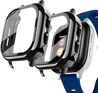 [2 unidades] Capa Kuaguozhe compatível com Gizmo Watch 2 protetor de tela para crianças (pacote com 2), capa protetora geral de policarbonato rígido e protetor de tela de vidro temperado para relógio Verizon Gizmo Watch 2, preto 2
