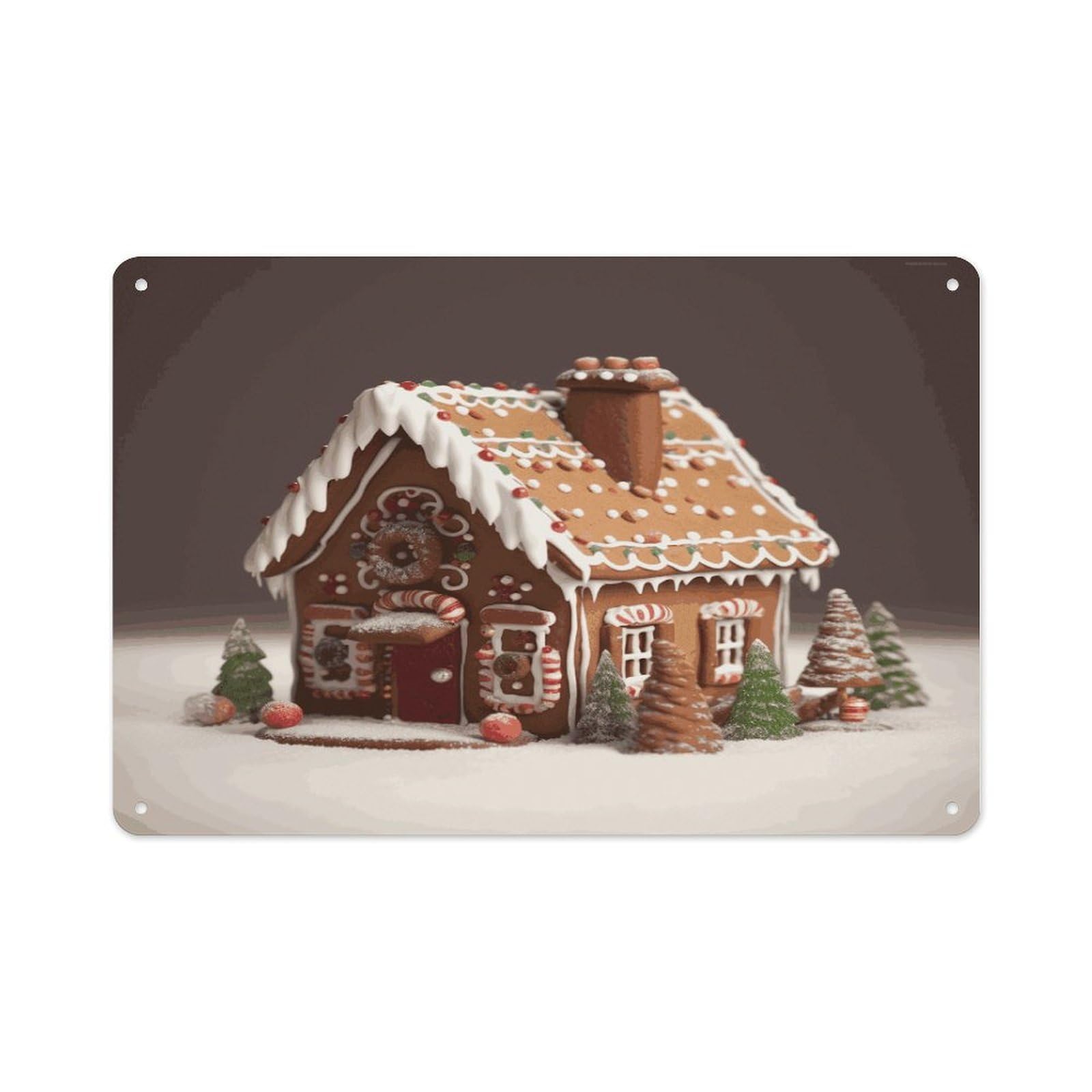 Fekiloot Style Gingerbread House Wall Decor-Aluminum Painting,Tin Sign For Vintage Decoration,Wall Sign For Bathroom Living Room Kitchen Home Farm Farmhouse 11.8 * 7.9 Inch