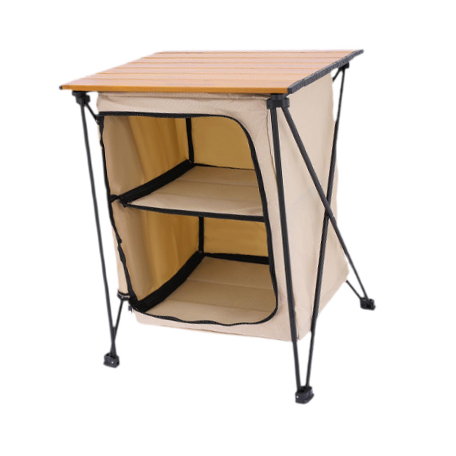 Tragbarer Campingschrank und Kochtisch Combo für Outdoor-Abenteuer, Beige