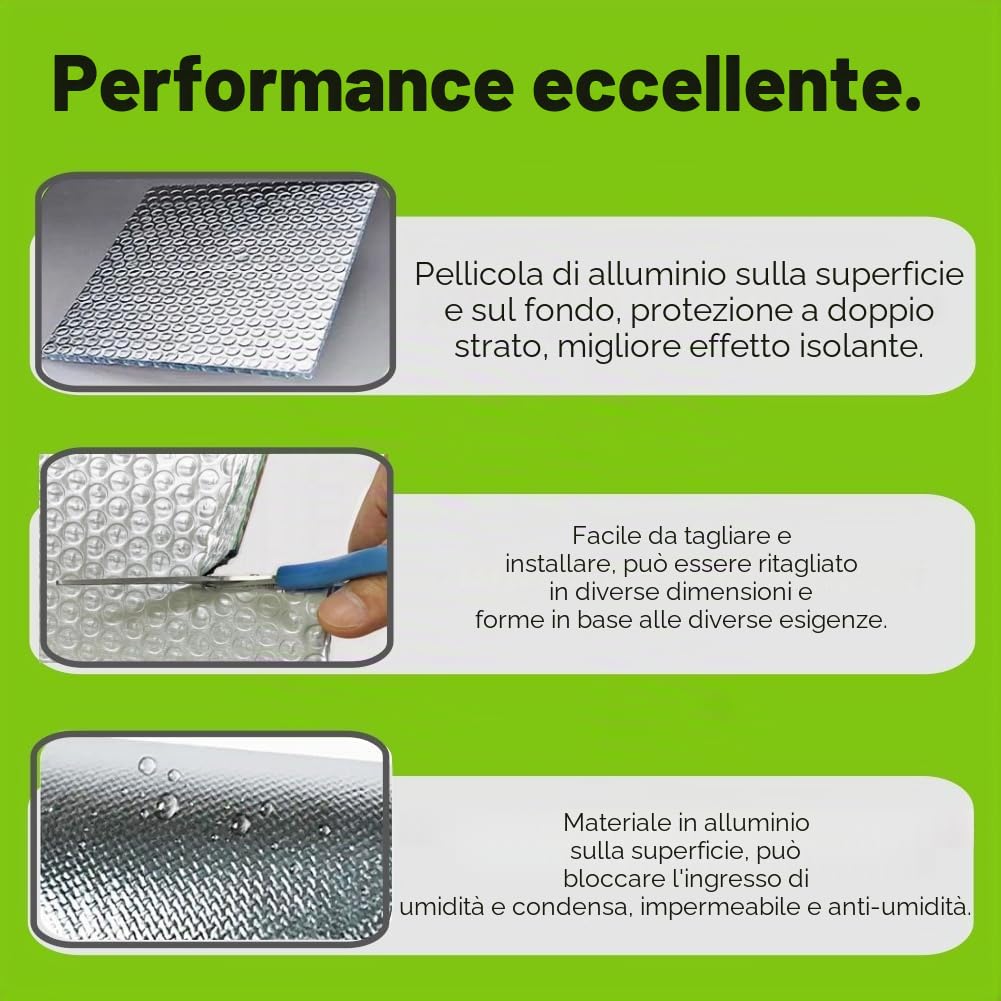 Foglio Riflettore Radiatore,Pellicola Isolante Isolante in Alluminio,Pellicola Isolante,Doppia Pellicola In Alluminio Pluriball Isolante,Pannelli Riflettori Radiatore,(5 m x 60 cm)