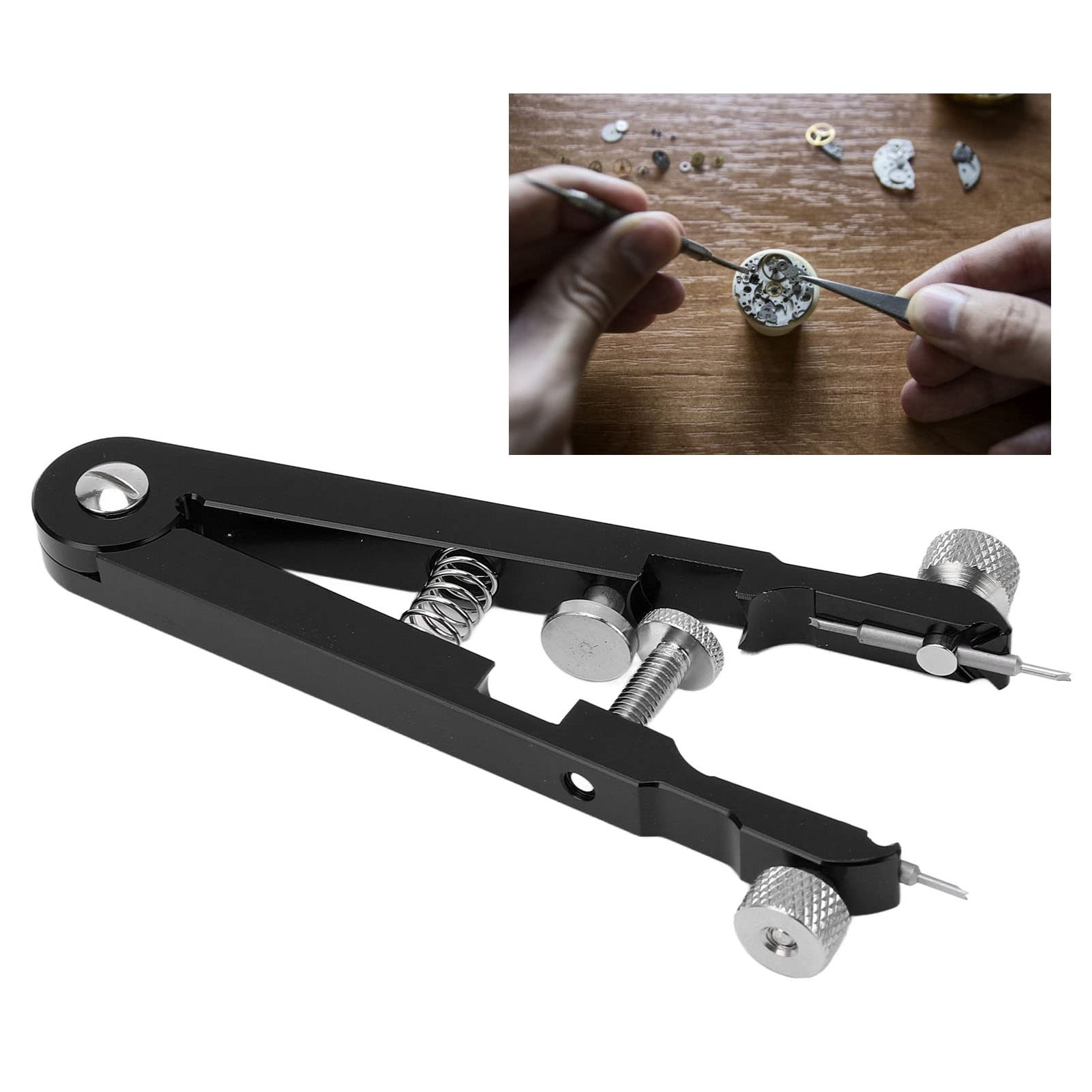 Pinza per barrette di fissaggio con 6 punte, strumento in lega di alluminio a forma di V per la rimozione dei cinturini degli orologi, set di pinzette di precisione per la (Nera)