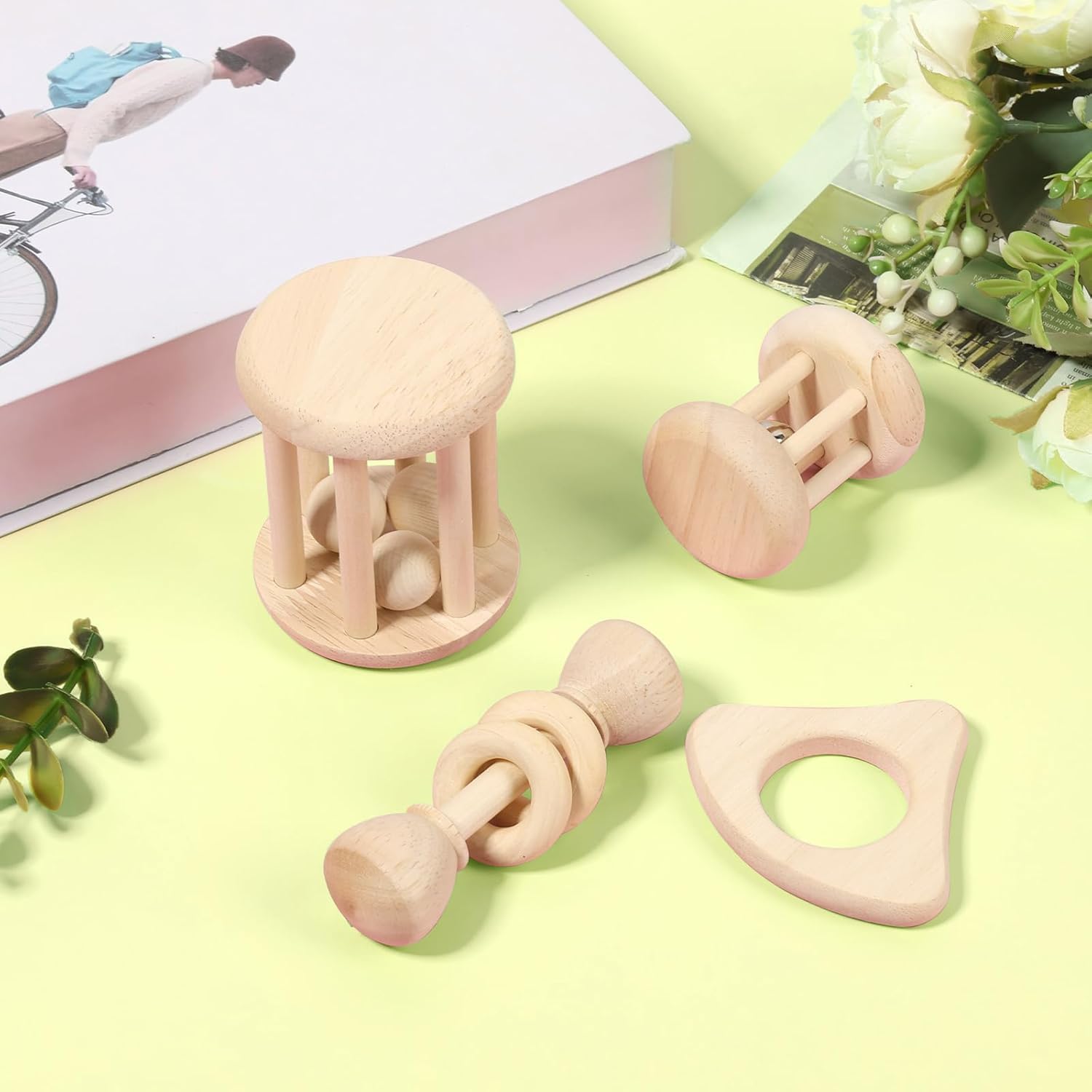 Xinghonyac 4 Pcs Wooden Bunny Toys, Safe Chew Toys for Rabbits, Guinea Pigs, Hamsters & Small Pets – Indoor & Outdoor Bunny Chew Toys for Teeth Grinding - 3