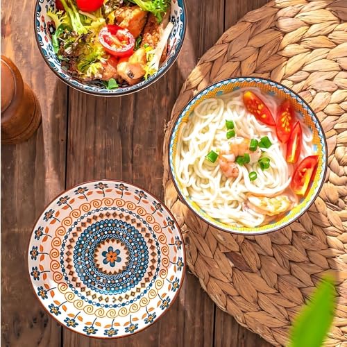 Image of Premium Ceramic Bowls Set of 4 for Kitchen & Dining | Microwave Safe Serving Bowls for Soup, Snacks, Salad, Ice Cream, Noodles & Cereal | Dishwasher Safe Multicolor Bowls