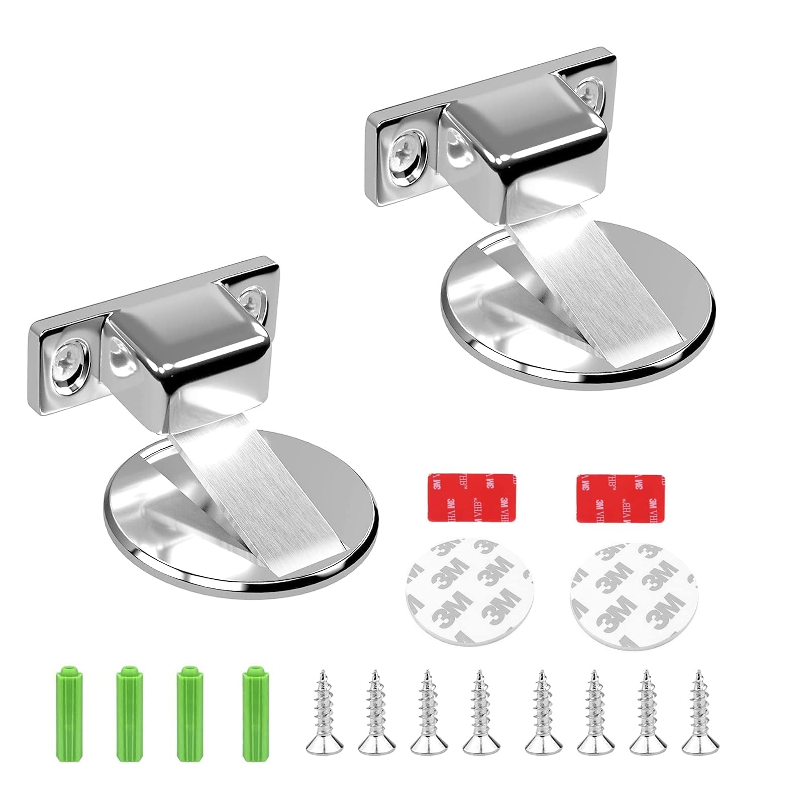 GEFIRE Pack of 2 Magnetic Door Stoppers, Metal Base, Magnetic Door Buckle, Invisible Door Stopper, Floor Mounting, Magnetic Door Stopper, Comes with Adhesive Tape and Screws (Silver)