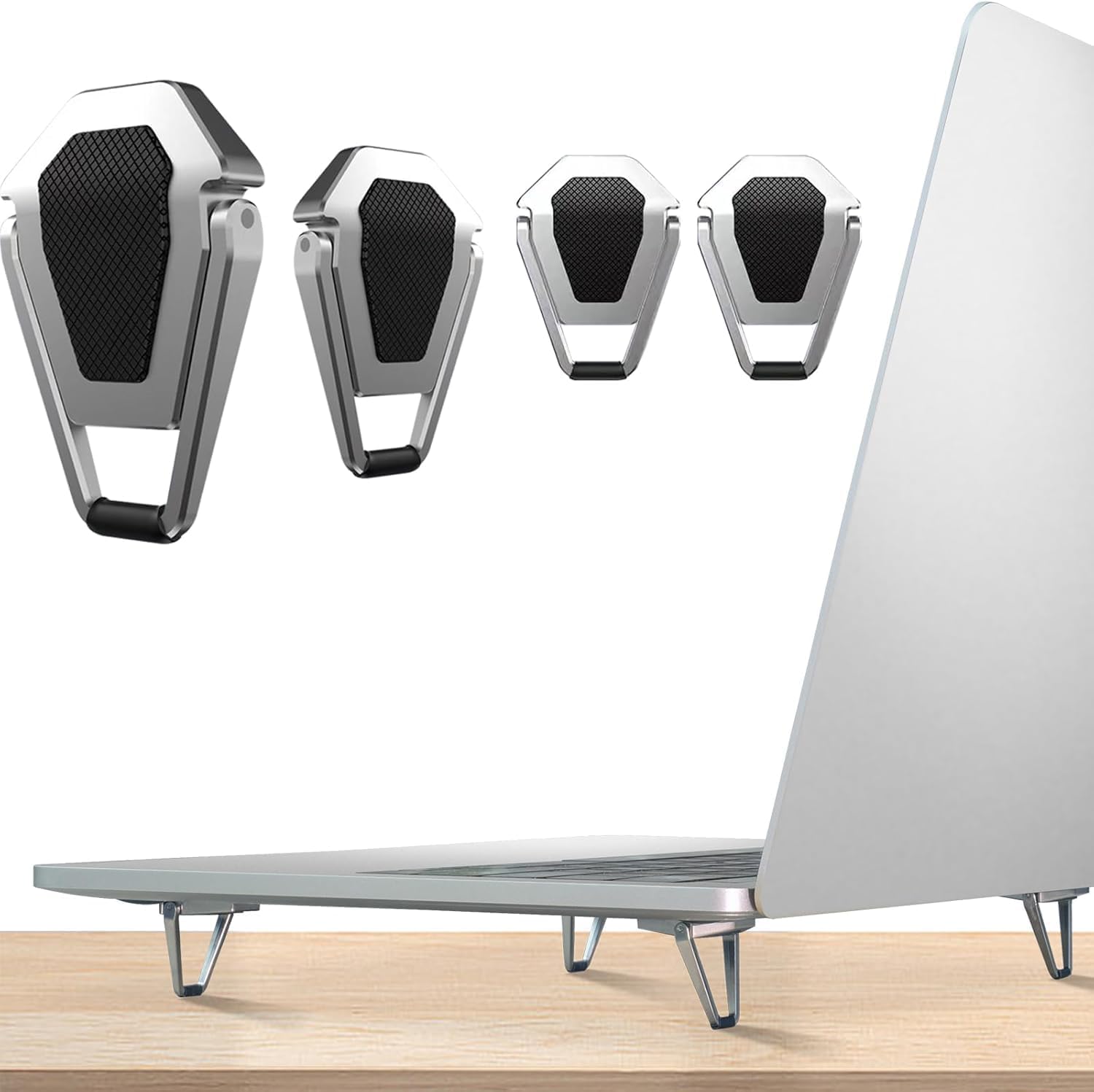 EDNITA Mini Laptop Stand for Desk | Portable Metal PC Desk Stand, Aluminium Cooling Pad Mini Clip Compatible with MacBook Apple Laptop, Lenovo, Dell, Hp, Acer & Other Laptops Pack of-2 (Silver) — Amazon image 2