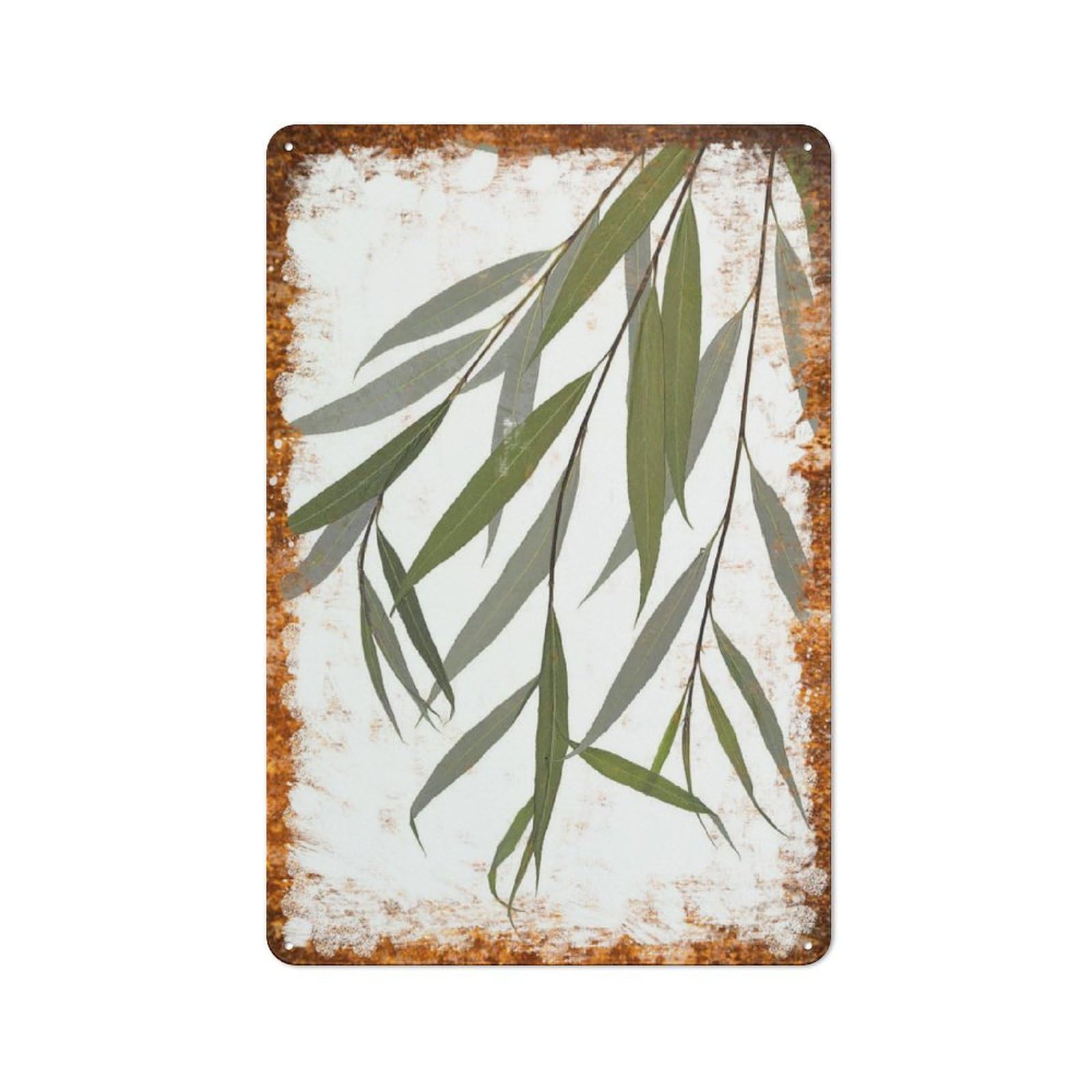 Metal Tin Sign Green Willow Branch Watercolor Pattern Vintage Rustic Wall Art Kitchen Bathroom Bedroom Living Room Cafe Farmhouse Entryway Office Garage Home Bar Laundry Room Porch Patio 6x8 Inch