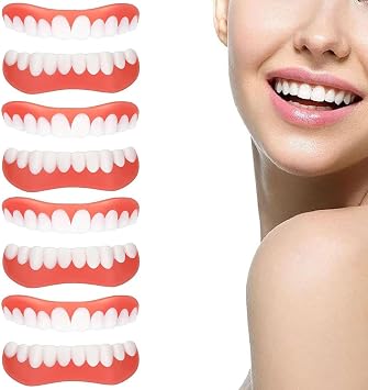 Wttfc 4 Pairs Cosmetic Veneers Teeth Temporary Fake Teeth Veneers Smile Dentures Veneer White False Teeth Veneers Top and Bottom Clip in Veneers Teeth Instant Veneers Dentures for Men and Women