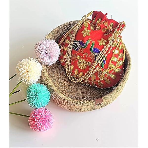 Indian Handmade Potli Bag For Women Jewelry Coin Pouch Batwa Pearls Clutch Wedding Party Purse BY PANACHE MERCHANT, Pack of 8, L, Traditional - Image 8