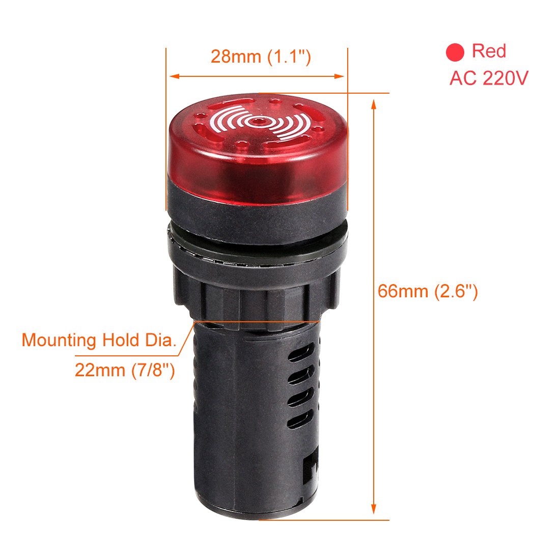 sourcing map Luz de señal AC 220 V Indicador de panel intermitente alarma con zumbador, LED rojo, 3 piezas