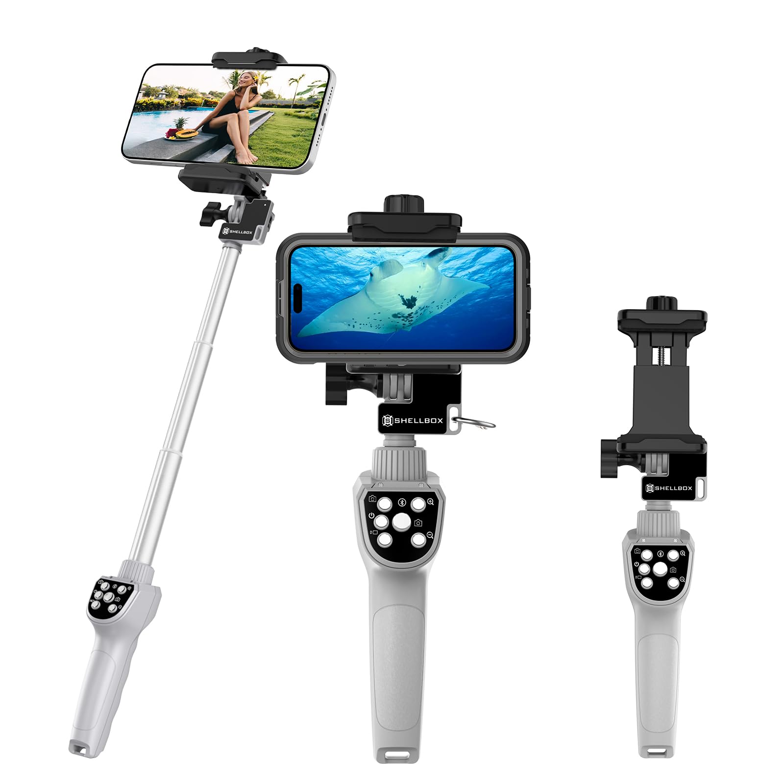 Waterproof Selfie Stick with Phone Holder, 26FT Waterproof, APP Bluetooth Connection, Very Suitable for Snorkeling, Swimming, Surfing, Boating, Beach