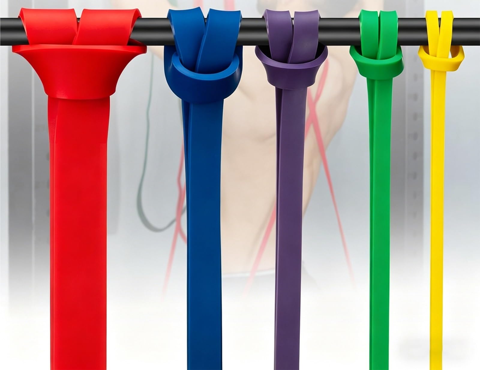 1-5 Widerstandsbänder Fitness aus TPE, Klimmzughilfe Band, Trainingsband für Krafttraining, Muskelaufbau, Dehnen, Physiotherapie und Heimtraining, 2080mm