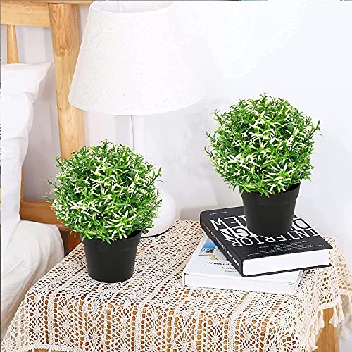 Image of PAPERI Artificial Rosemary Plants for Home Decor - Indoor Fake Rosemary Plant Flowers with Pot, Bathroom Decorations Items, Small Plastic Trees, Decoration Flower for Living Room Table, White