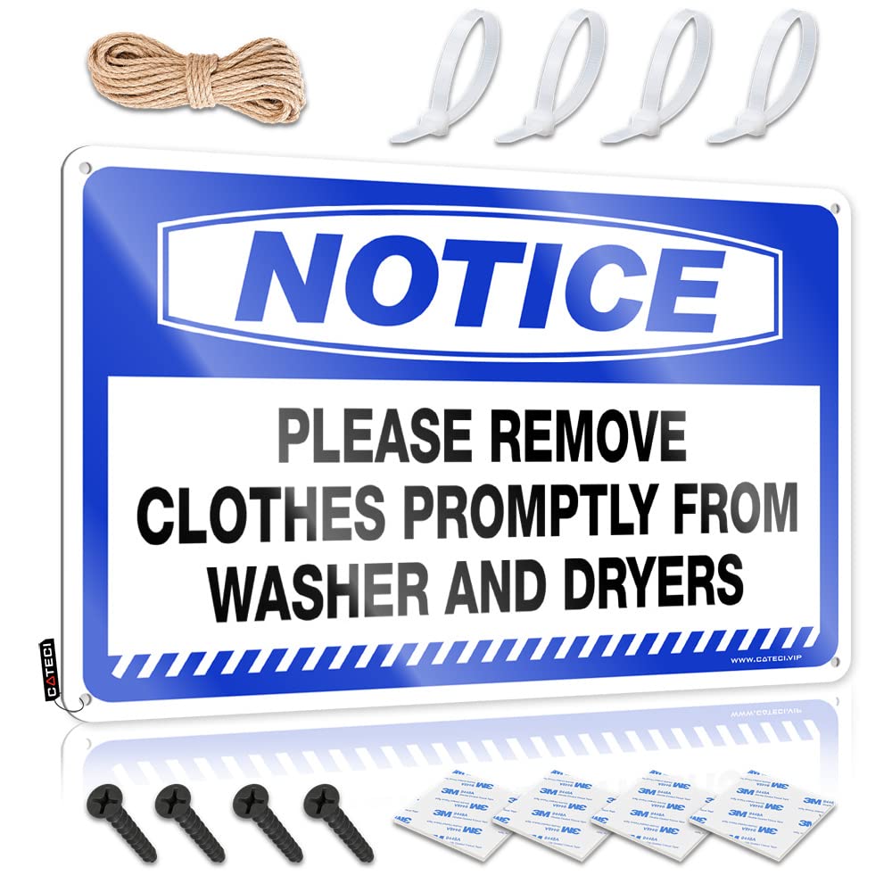 STWNVOITV Funny Sogns Notice Please Remove Clothes Promptly From Washer And Dryers Tin Sign Funny Kitchen Signs Funny Poster Sign(20X30CM)