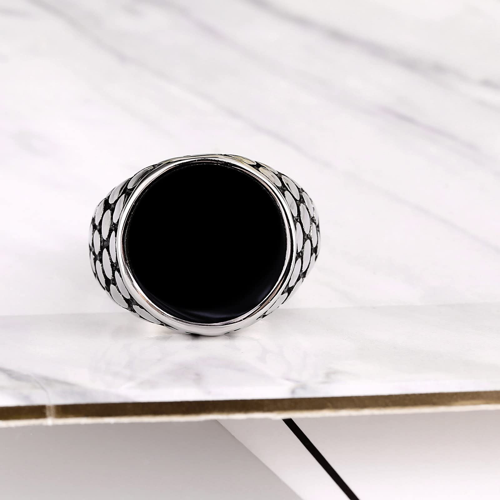 Anello in Acciaio Inox Uomo Anelli Uomo Fedine Anello con Sigillo Rotondo Punk Rock Anelli Promessa Nero Taglia 15 to 27
