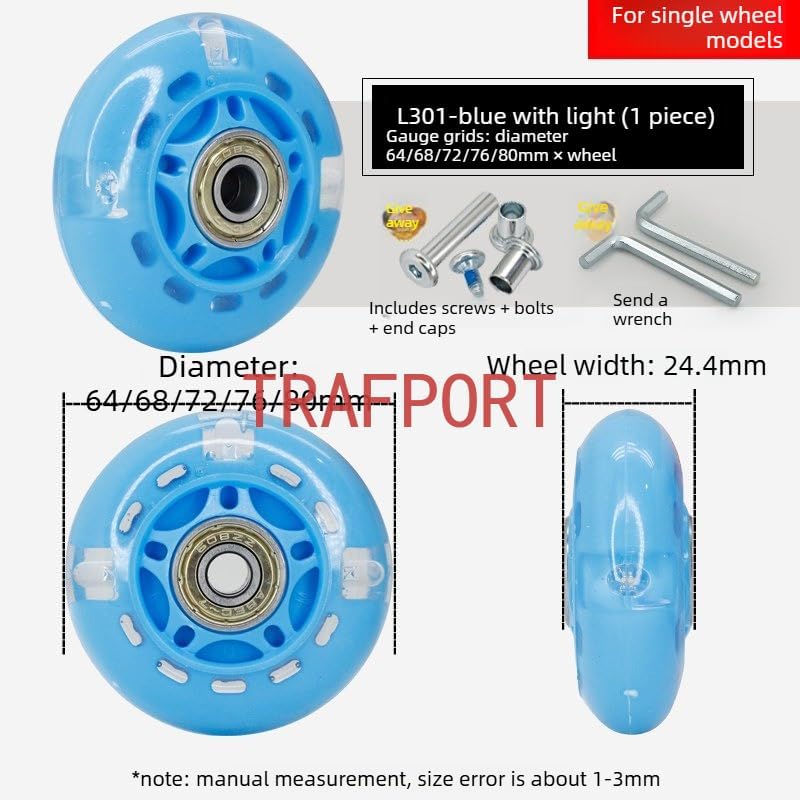 8 Pack Inline Skate Wheels 64mm 68mm 72mm 76mm 80mm Inline Replacement Wheels for Kids with ABEC‑7 Bearings Screws Inline Skates (Red,68mm)