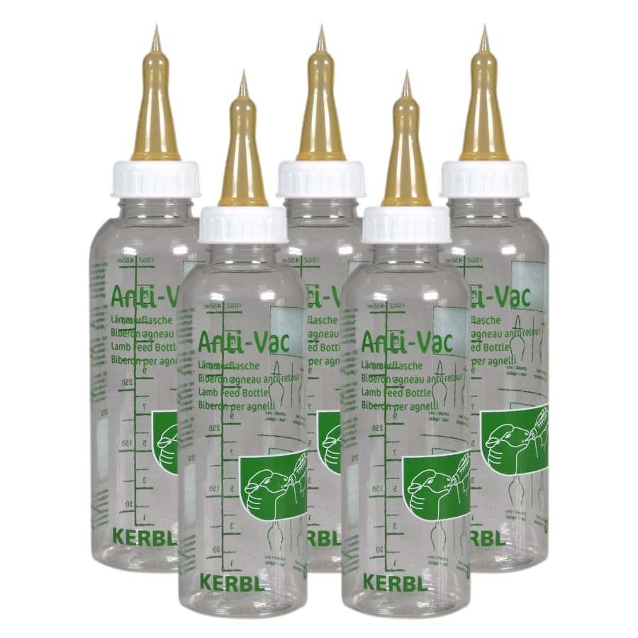 Lamm Flaschenhalter Futterständer mit 5 x 450 ml Nicht-Vac Flaschen & Sauger, Multi-Lamb Feeder Füttert problemlos bis zu 5 Lämmer, Befestigung an Zäunen, Hürden und Wänden (5 x Nicht-Vac Flaschen