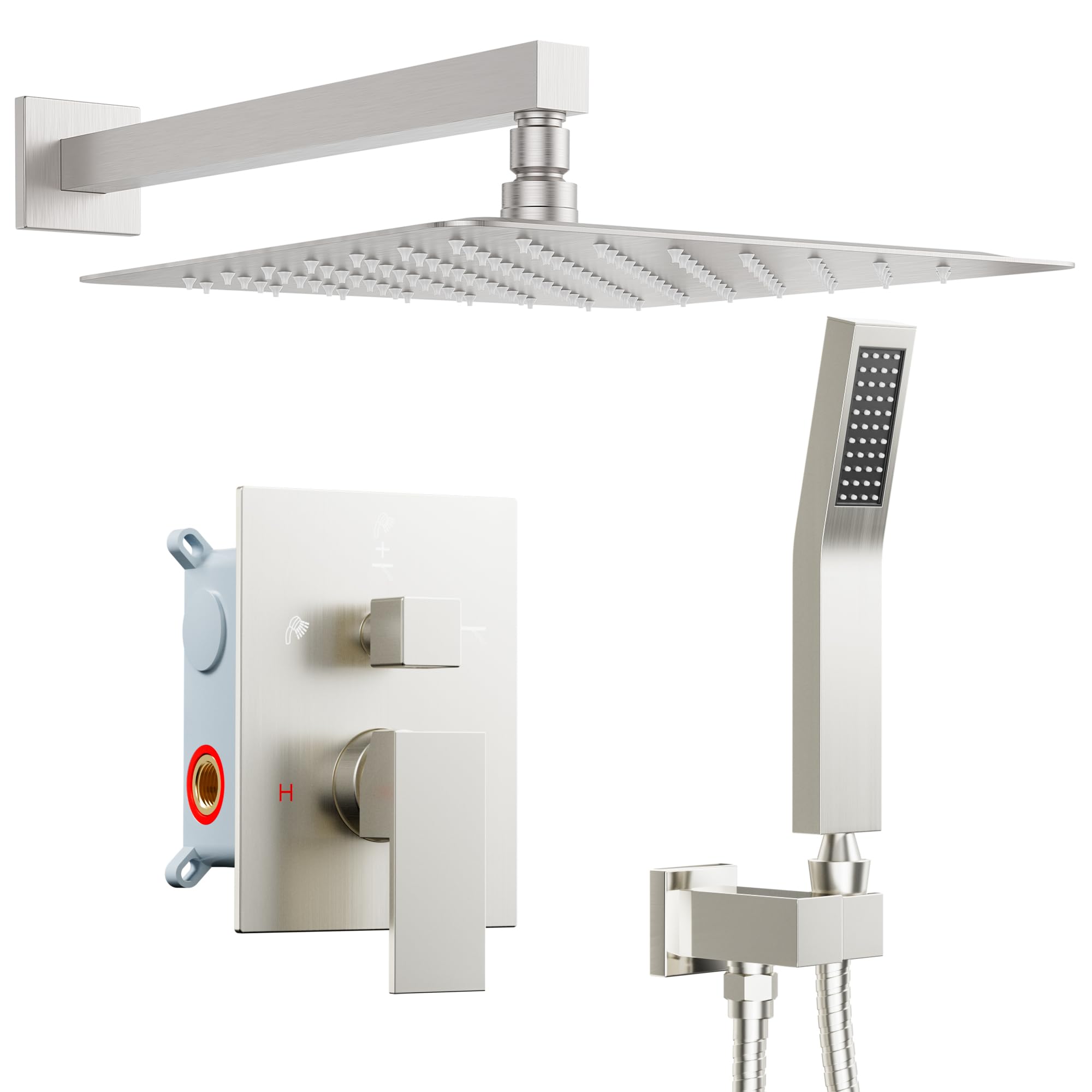 Shower Faucet Set Brushed Nickel Shower System, Starbath Rain Shower Head and Handheld Spray Shower Set Complete Wall Mounted,2 Way Pressure Balance Shower Valve and Trim Kit Included