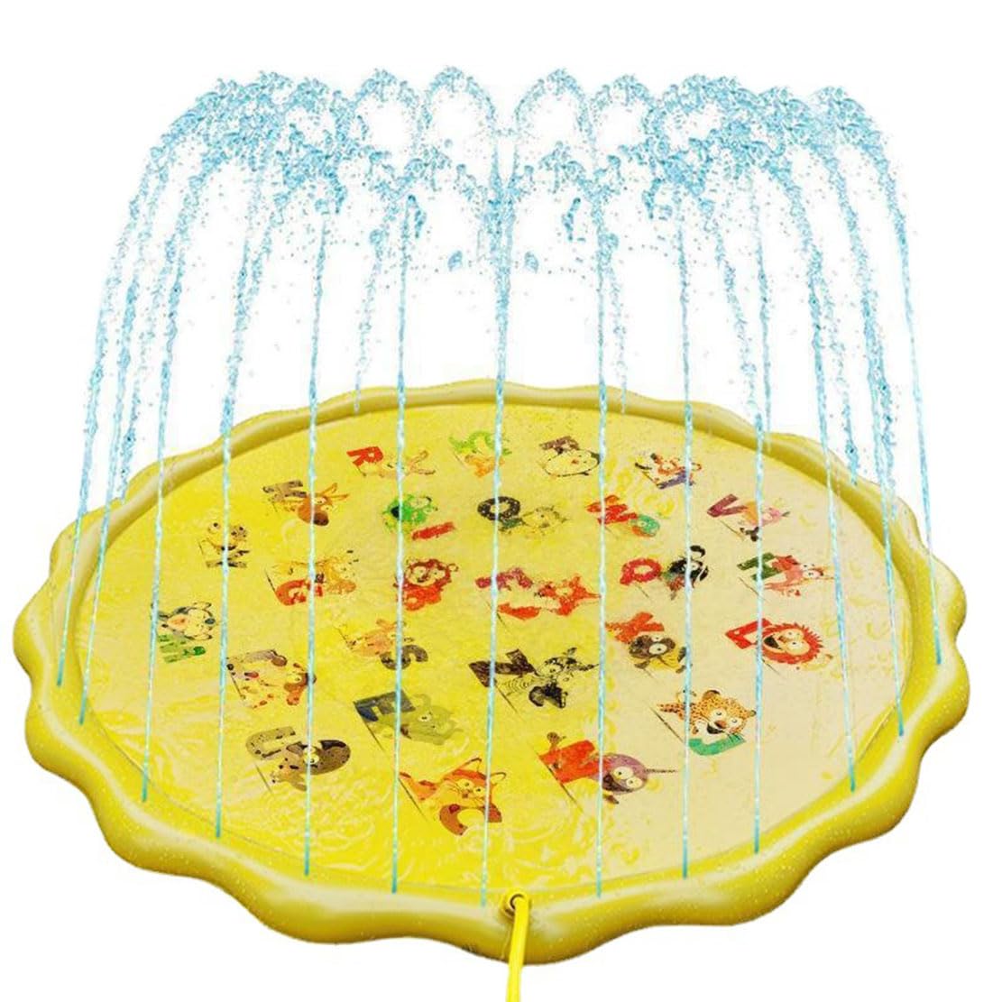 Splash Pad for Kids and Dogs, Kids Splash Pad Sprinkler, Inflatable Sprinkler Play Mat, 170cm, Outdoor Summer Backyard Wading Pool with Spray, Foldable Outdoor Water Toy (Yellow words)