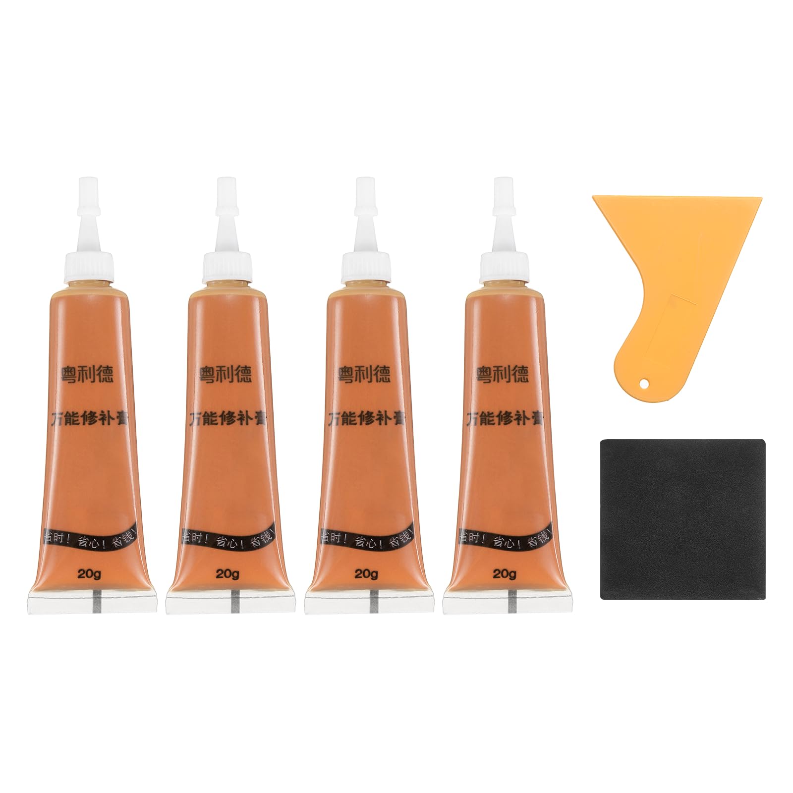 sourcing map Wood Repair Kit, 4 Pcs Touch Up Filler Wood with Scraper Sandpaper for Scratches Holes Crack Tables Desks Wooden Floors Repair Cover Ups, Orange