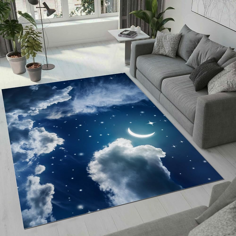 Tapis Salon, Paysage De Lune De Nuit 3D Imprimé Tapis De Sol Décoration Antidérapant pour Salon Chambre Cuisine Balcon Terrasse Salle À Manger Intérieur & Extérieur 160 X 230 Cm -89128618862