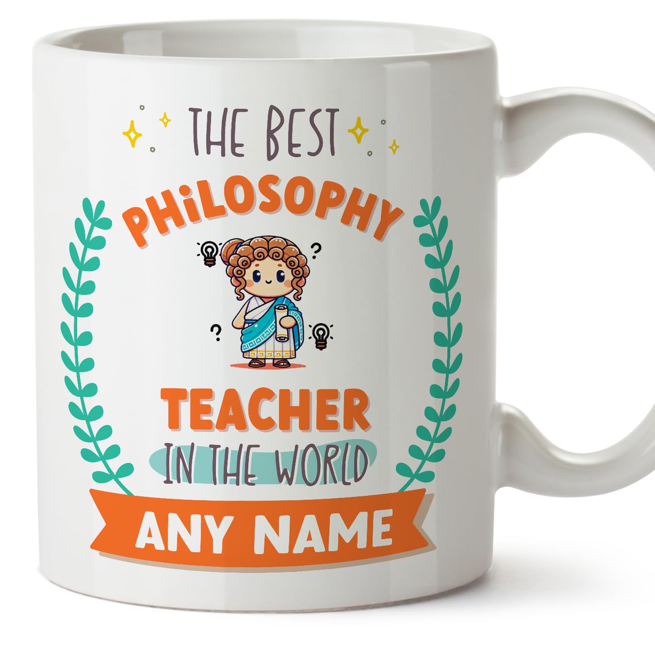 MUGFFINS Personalised Mug for Philosophy Teacher Woman - in English - World's Best - with Doodle - Funny Custom Gift for Colleagues - Ceramic 11oz Mug