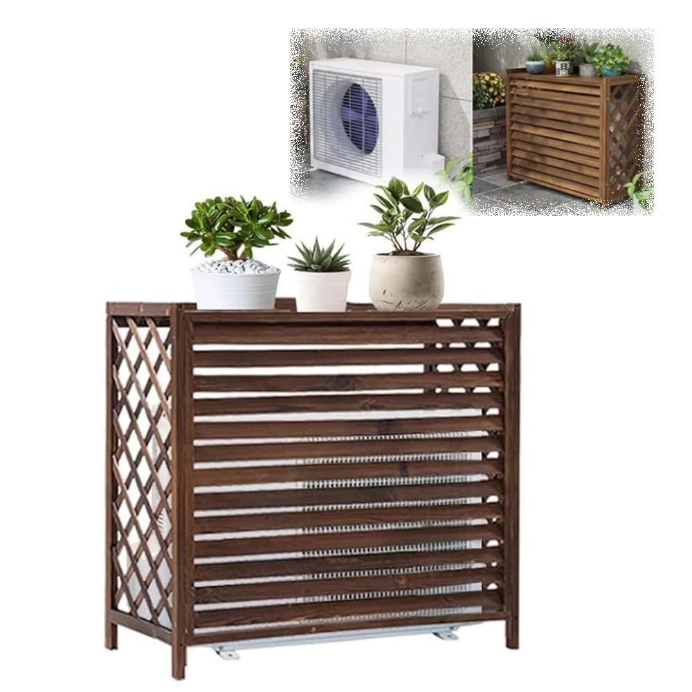 QYMYOZ Outdoor Wooden Air Conditioner Cover, Plant Stand & for Balcony, 120x57x100cm - Stylish AC Unit Decoration & Garden Fence Solution