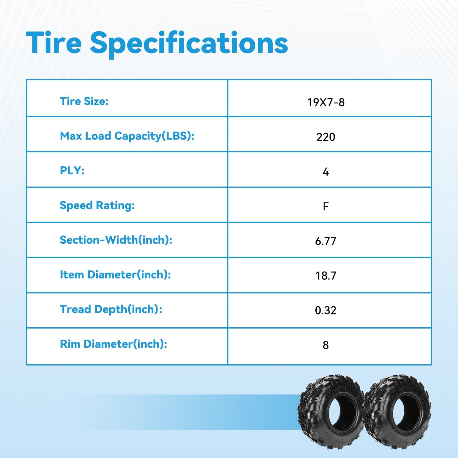 EOPOAYI 19x7-8 Tire 19x7x8 Street Tubeless Compatible with Coleman Mini Bike CT200U BT200X Baja Warrior MB165 MB200 Axis M200 Coolster 110cc 125cc ATV UTV Quad 4 Wheeler Go Kart Replacement Parts 4PR