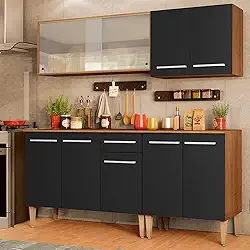 Cozinha Completa Madesa Emilly Box com Balcão e Armário Vidro - Rustic/Preto