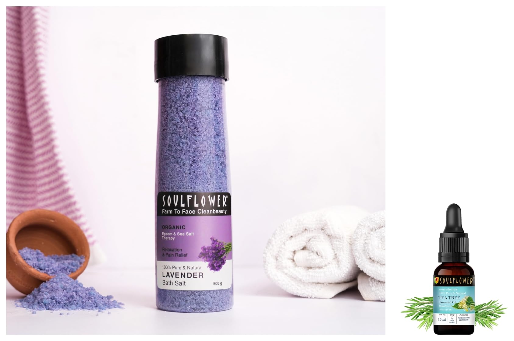 Soulflower Tea Tree Essential Oil for Skin Lavender Bath Salt for Body & Foot Spa-picture-25