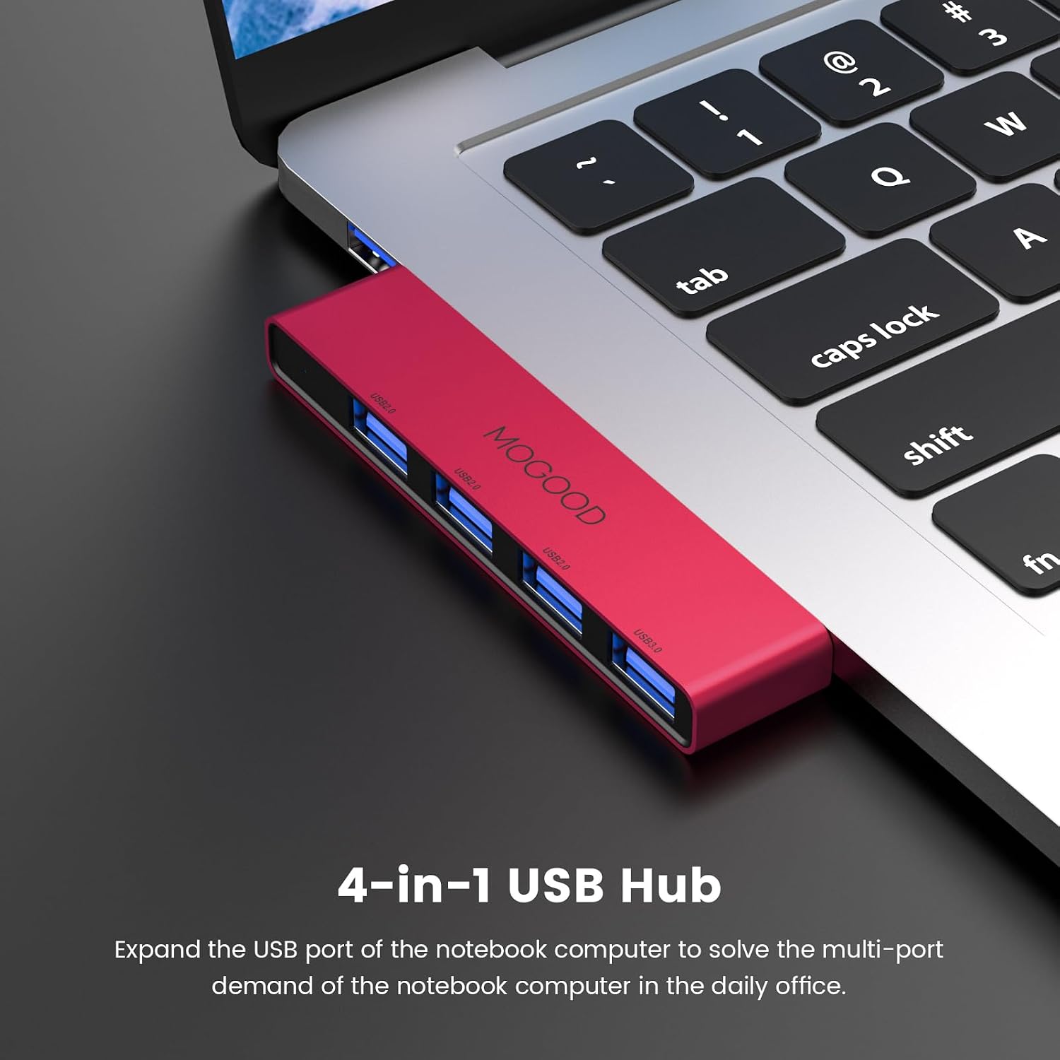 MOGOOD USB Hub 3.0 Splitter for Laptop, 4 in 1 Multiport Adapter Left Side image 2