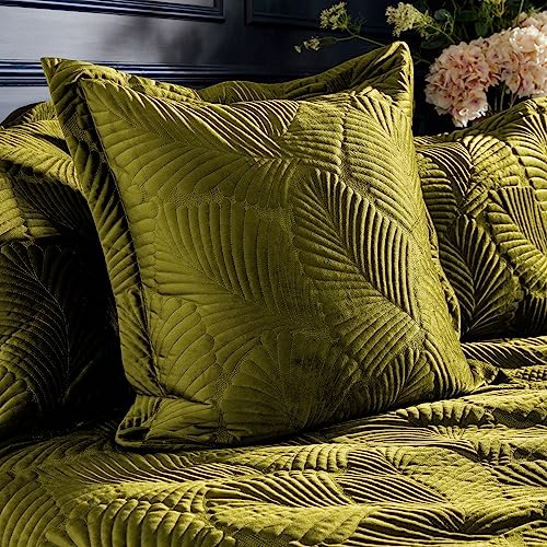 Paoletti Palmeria Quilted Duvet Cover Set – Luxe Embroidered Velvet Bedding (Moss – Super King) - Image 4