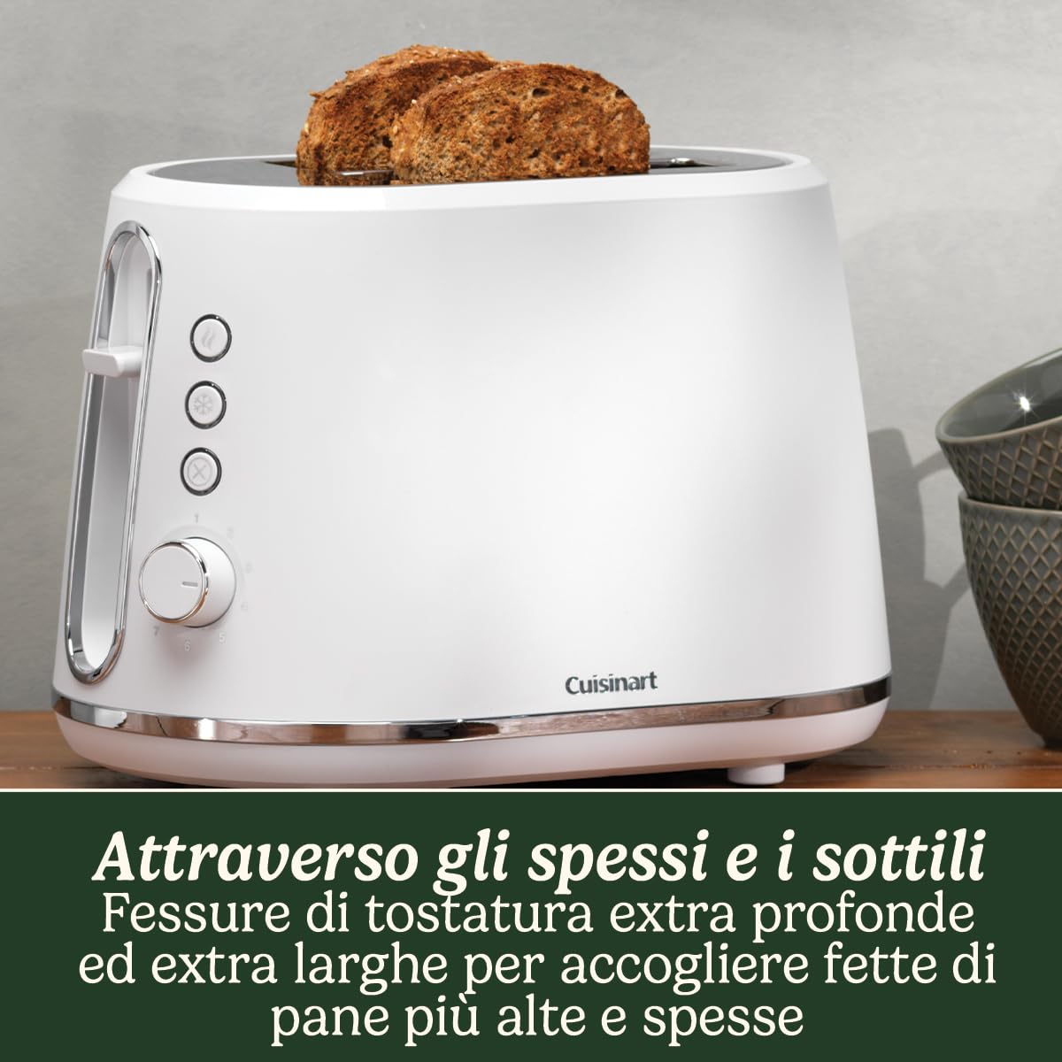 Cuisinart Tostapane a 2 fette | Fessure larghe, ideali per pane spesso e bagel | Leva di sollevamento alta | 7 livelli di doratura più scongelamento | Bollitore abbinato disponibile | Bianco