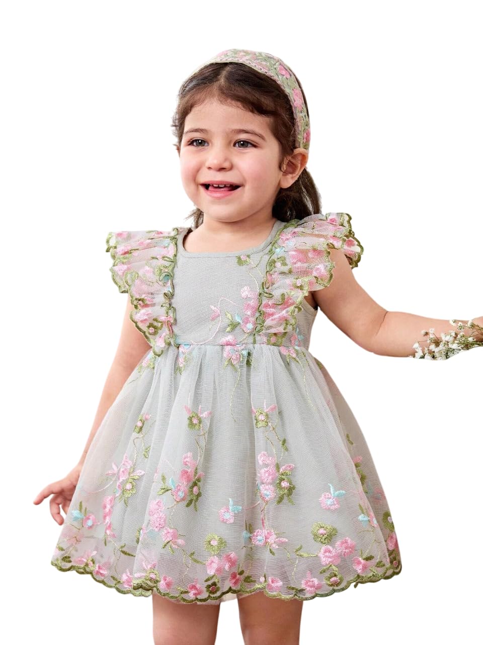 Tagas Girls’ Dress|Elegant Floral Embroidered Baby Girl Party Dress with Bow | Soft Net Layered Frock for Birthday, Wedding & Festive Occasions | Comfortable & Stylish Kids Wear| PartFrock for Kids |