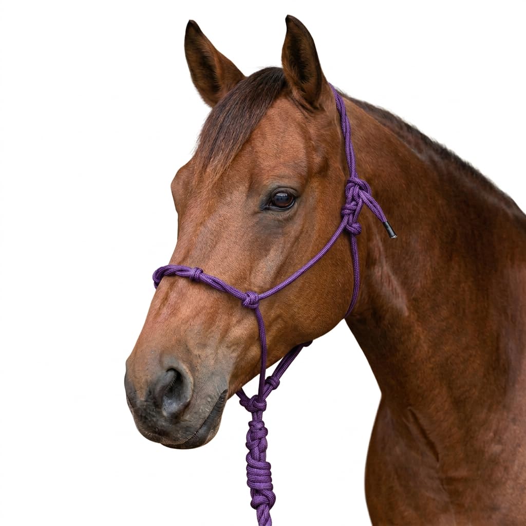 Knotenhalfter Pferd, Trainingshalfter aus stabilem Seil, Rope Halfter Bodenarbeit, verstellbar, Pferdehalfter Pink Lila (Lila, Vollblut (Cob))