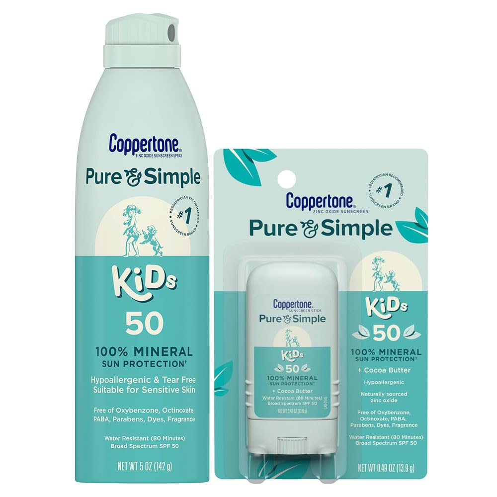 Coppertone Pure and Simple Kids Mineral Sunscreen Spray SPF 50 5 Oz Kids Sunscreen Stick SPF 50 0