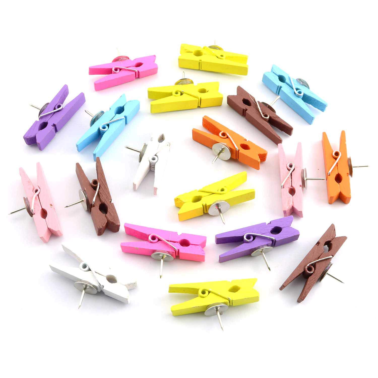 50 Pinces à Clip En Bois Avec Punaise - Fixation Photos & Notes Sans Perforation