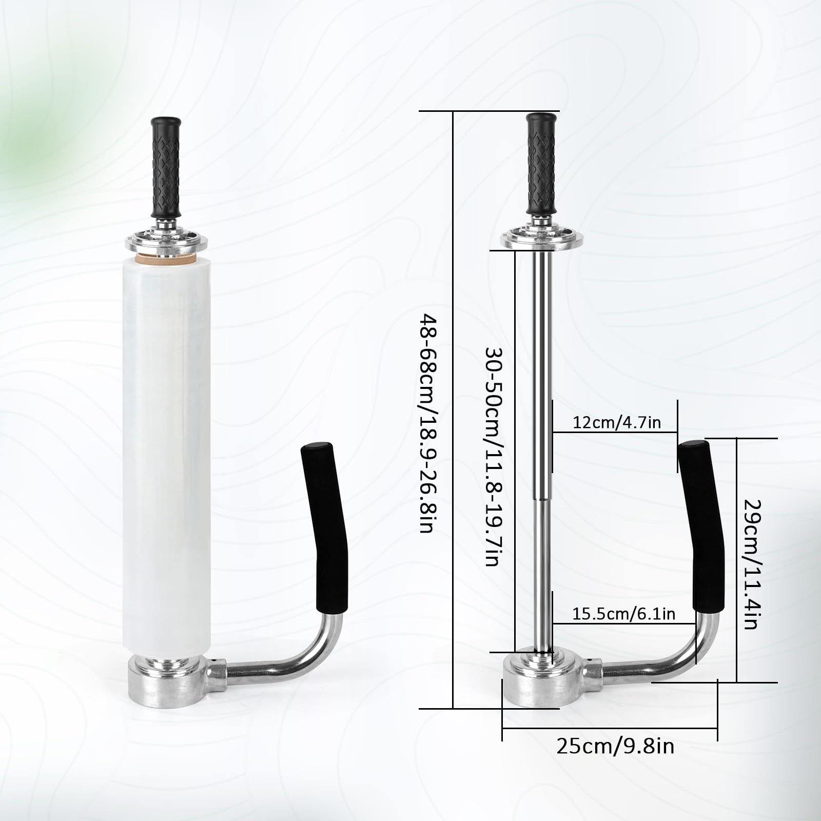Stretchfolienspender, Metall Manueller Stretchfolienabroller, Einstellbare Höhe 30-50cm,Stretchfolienspender für 12" -20" Folienrollen für Verpackung Möbeln/Anderen Großen Gegenständen