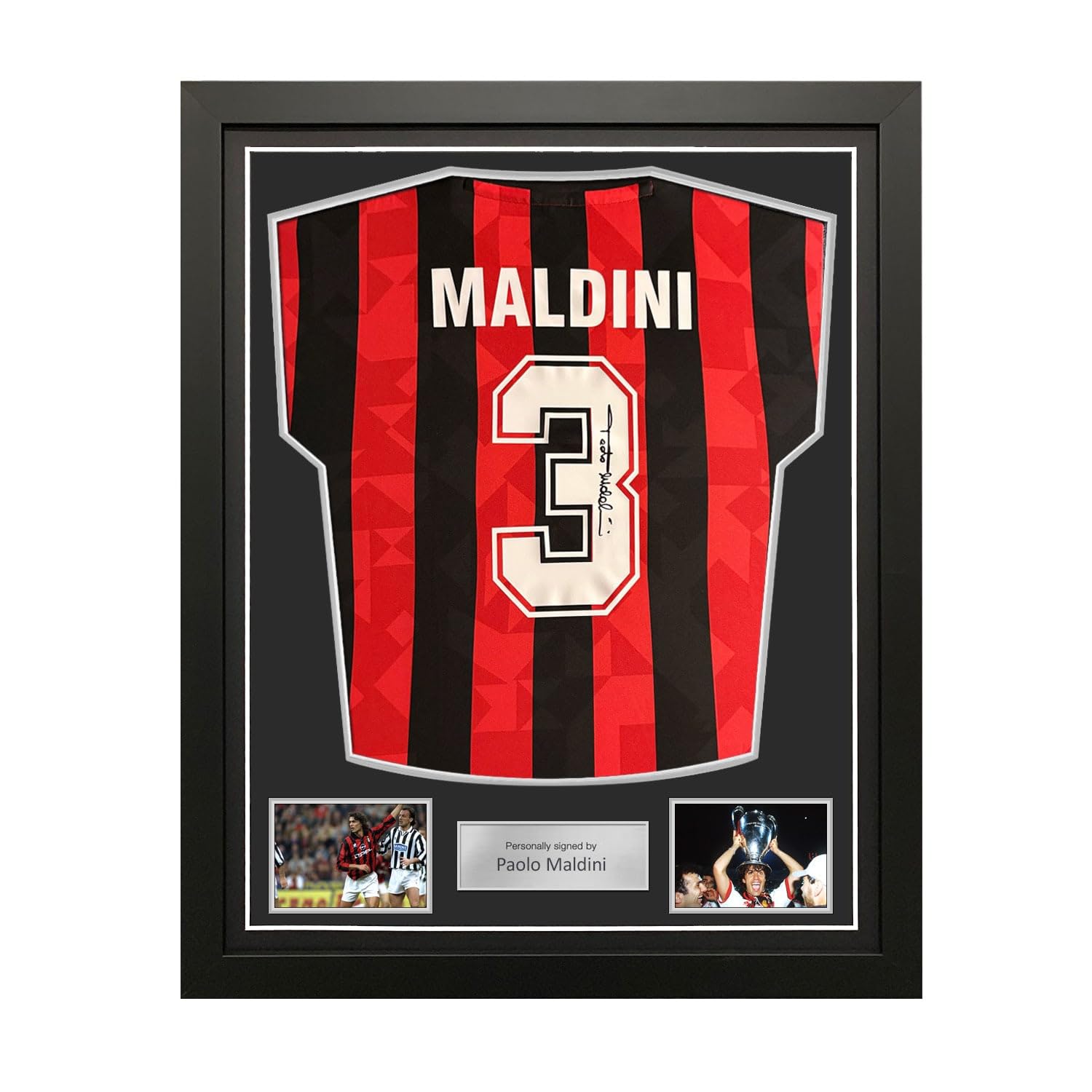 Paolo Maldini Signed Milan 1994 Home Soccer Jersey. Standard Frame