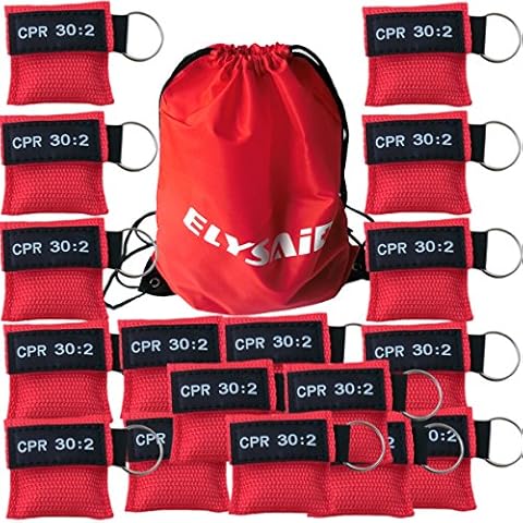 ELYSAID 100Pcs/Pack CPR Barrier with Key Ring CPR Face Shield With One Way Valve for AED Training Mouth to Mouth First Aid Red Pouch Logo CPR 30:2 Cover