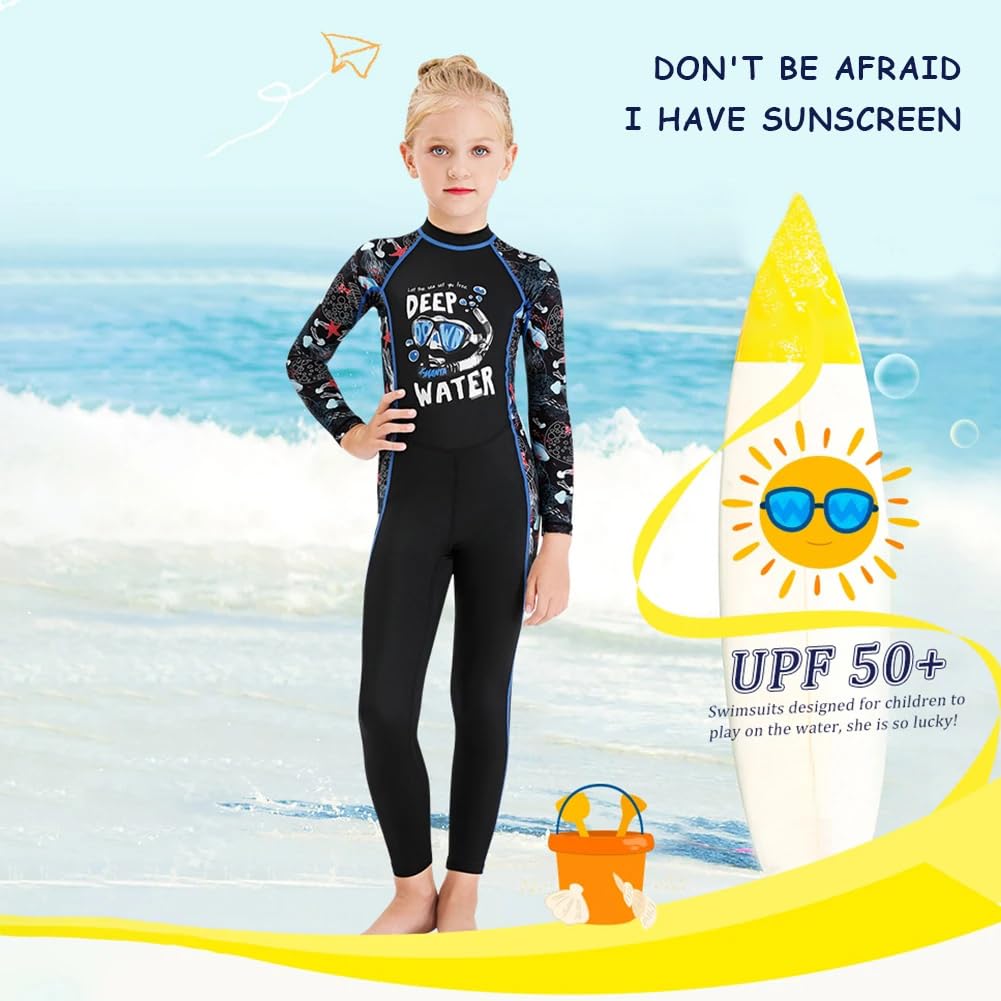 Traje de Neopreno para Niños y Niñas, Trajes de Neopreno de 2.5mm de Cuerpo Entero con Cremallera en la Espalda, UPF 50+ para Buceo, Surf y Clases de Natación,Black Girl,S