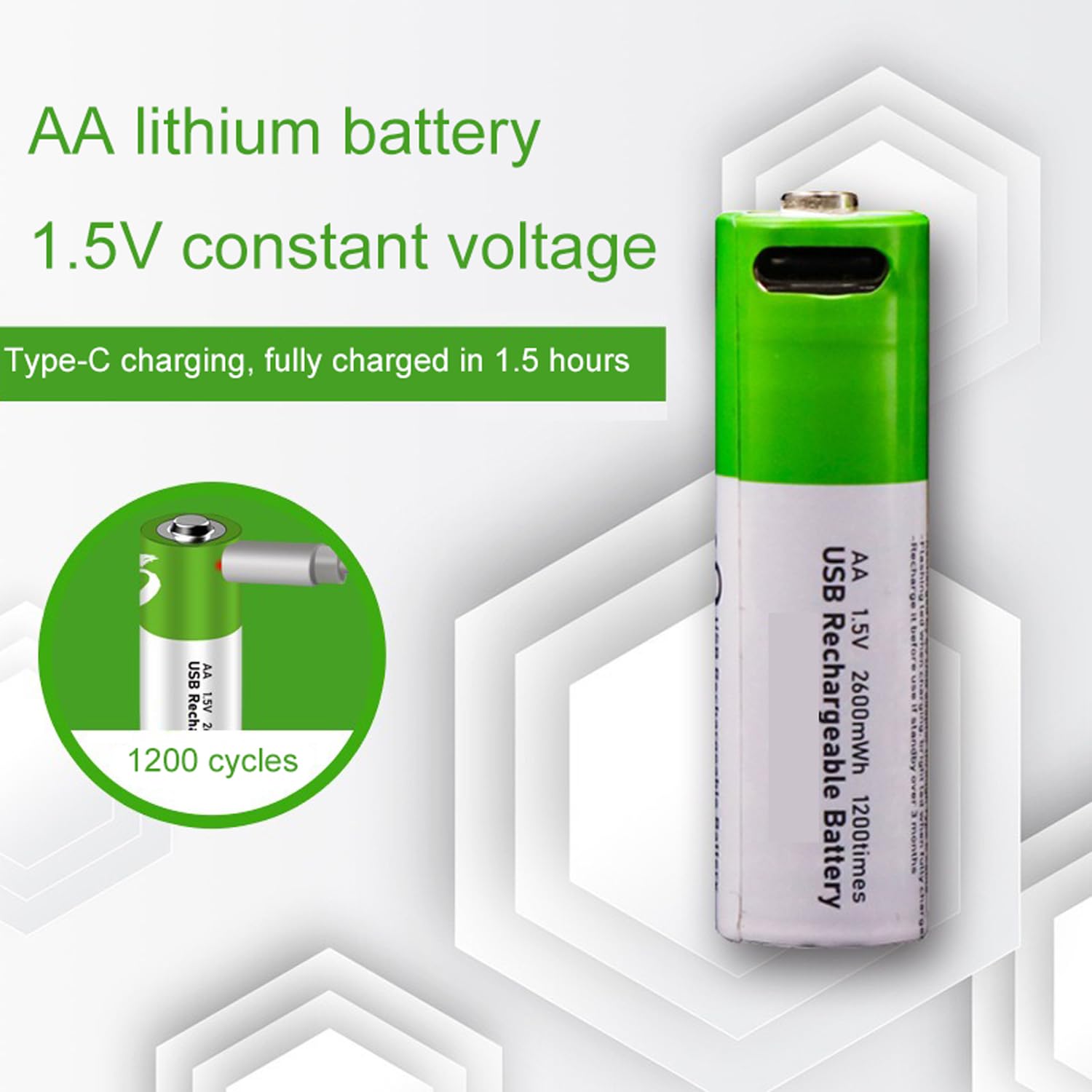 Batterie Lithium-ION USB AA/AAA 1,5 V 2600 mWh Batterie Rechargeable AA 1,5 V 750 mWh Batterie AAA Charge Rapide 1200 Cycles avec câble de Type C 2/4 Paquets