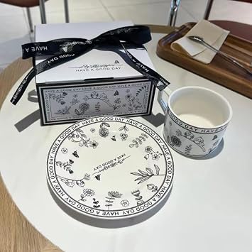Coffee Mug Set with Saucer Tea Cup Set Water Cup Flower and Bird Patterned Ceramic Cup Milk Cup Breakfast Cup Office Cup Mothers Day Birthday 1pc White