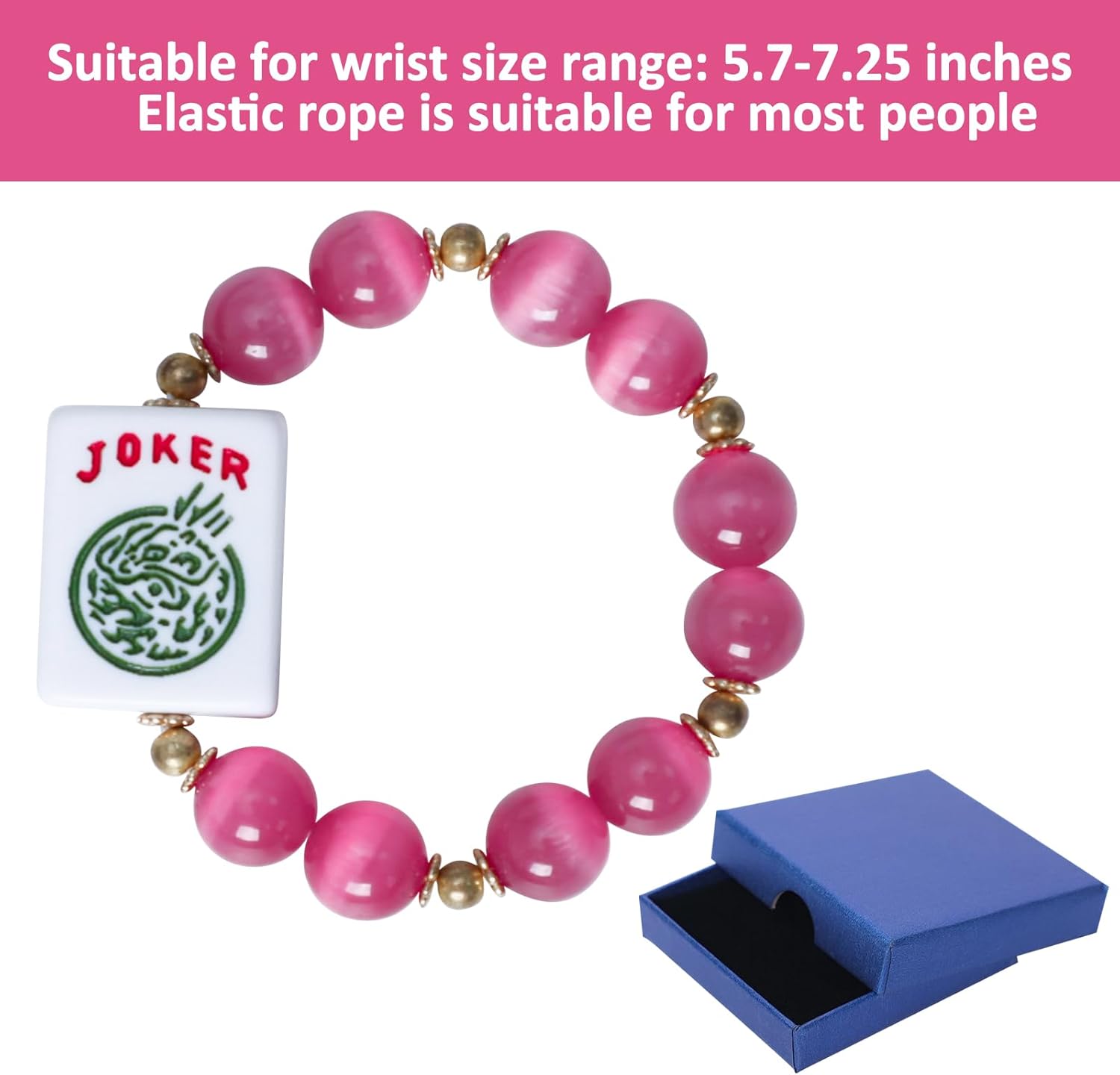 Jongyance American Mahjong Accessory with A Joker Tile for Mahjong Lovers, Fits Wrist Sizes Ranging from 5.7 to 7.25 Inches