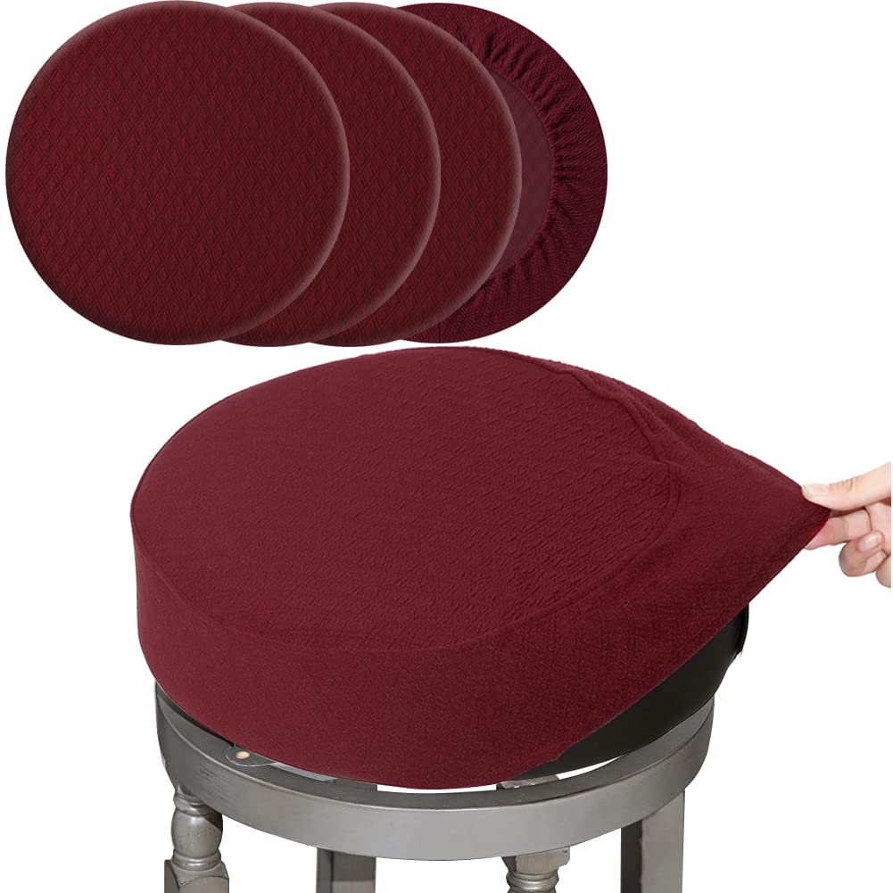 BUYUE 4 Pcs Bar Stool Covers, Luxury Fabric Dia.16-18" Round Stretchy Crease-Resistant Washable Jacquard Dustproof Stool Seat Slipcover,